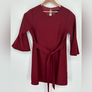 Lulu's Burgundy Tie Front 3/4 Flared Sleeve Sz XL Dress Women's S6